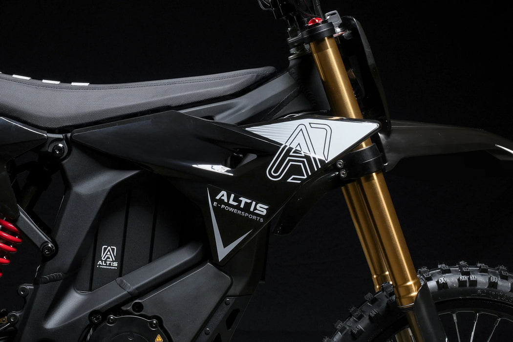 ALTIS Delta electric off-road motorcycle — official fairing and battery detail